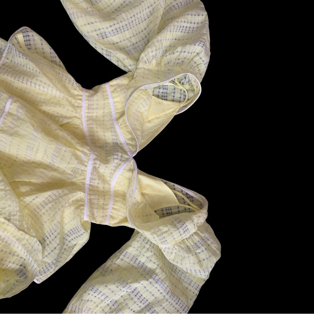 STAUD Yellow Sheer Organza Tiered Mini Dress Puff Sleeve V Neck Size 2 NWOT - Picture 12 of 12